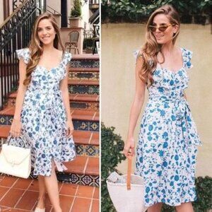 Gal Meets Glam Olivia Blue White Floral Midi Dress